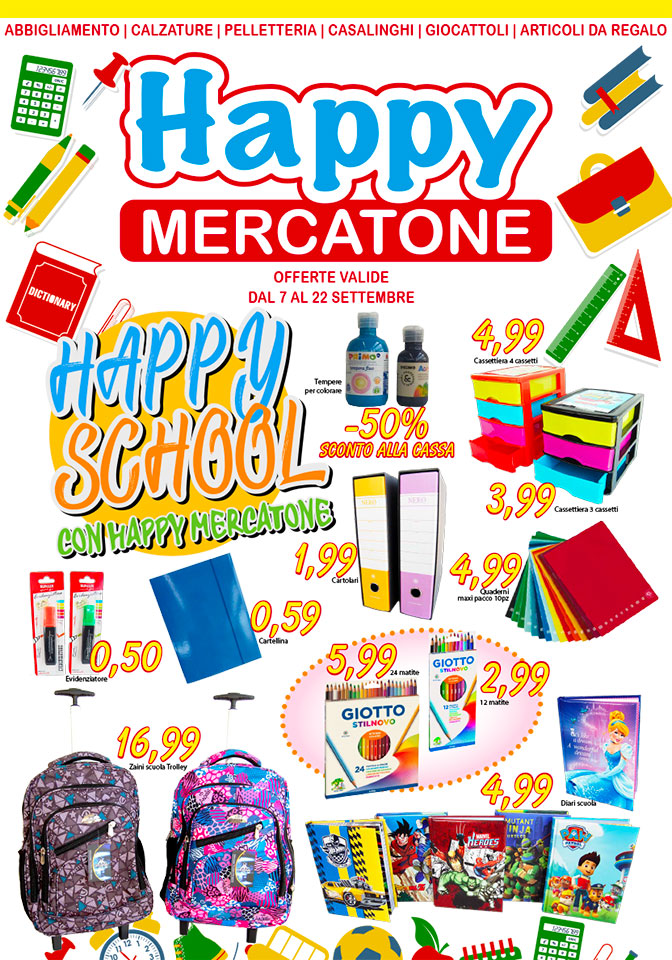 Happy School con Happy Mercatone dal 7 al 22 settembre 2019